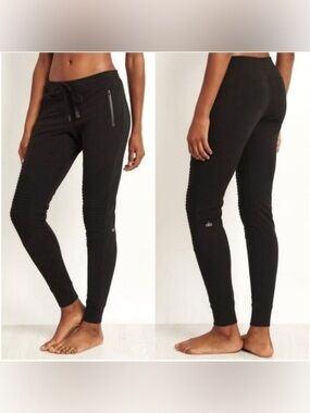Alo Yoga Black Urban Moto Sweatpants Ribbed Joggers Drawstring Waist Athleisure